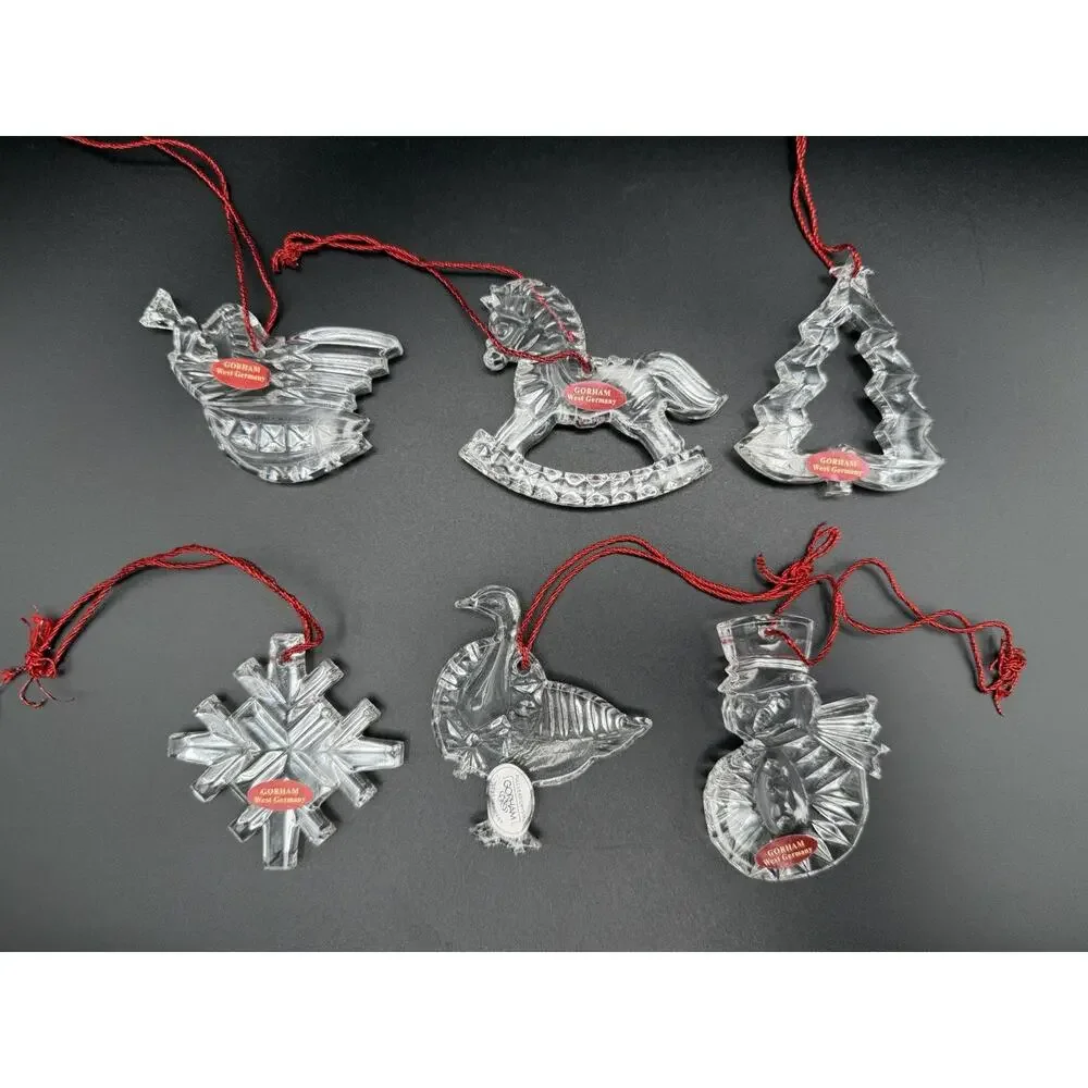 Gorham Crystal Christmas Ornaments Lot Of 6 Tree Angel Snowflake Snowman Germany